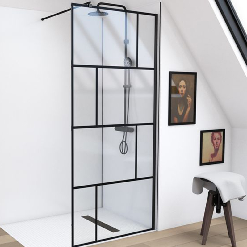 Transparent black electroplated frame tempered glass shower screen